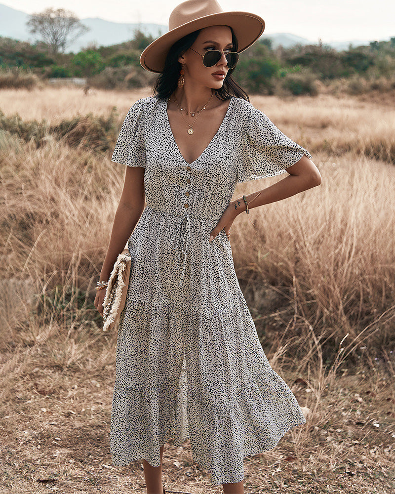 Maynard Printed Smocked Maxi Dress Black
