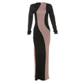 Slim Fit Long Sheath Color Matching Long Sleeve Dress Dress