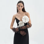 Black Tube Top Dress Floral Diamond Core Split off - Shoulder Design