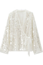 Fashion Sequined Casual Long-sleeved Tie Loose Coat