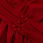 Ruched Puff Sleeve V Neck Waist Belt Satin A Line Mini Dress