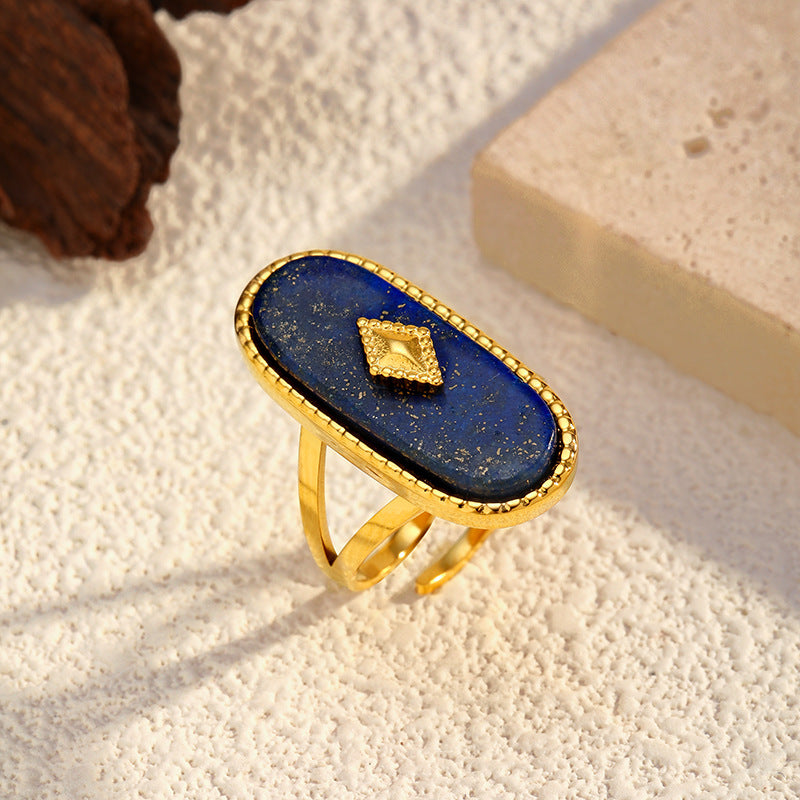 Vintage Gold Plated Lapis Lazuli Stainless Steel Ring