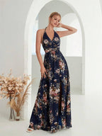 Xara Luxe Women's Floral Design High Slit Maxi Dress Chic Silhouette Collection