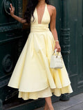 French Elegant Halter Waist Princess Dress Women Autumn
