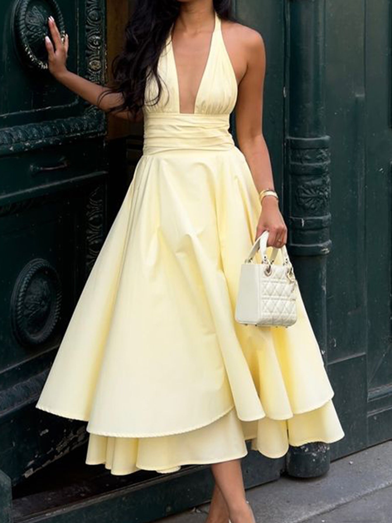 French Elegant Halter Waist Princess Dress Women Autumn