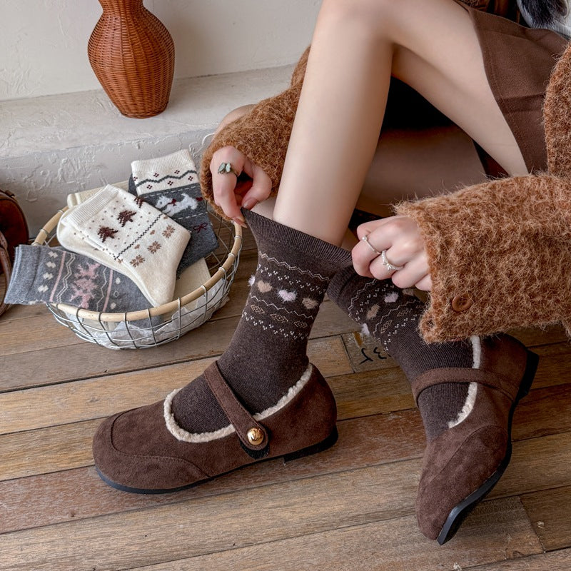 Intarsia Retro Thick Warm Mid Calf Socks