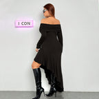 Elegant Dress Boat Collar Wooden Ear Midi Dress
