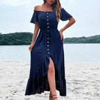 Some Like It Hot Smocked Off The Shoulder Dress Navy