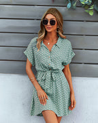 Manika Spotted Button Down Shirt Dress Slate Blue