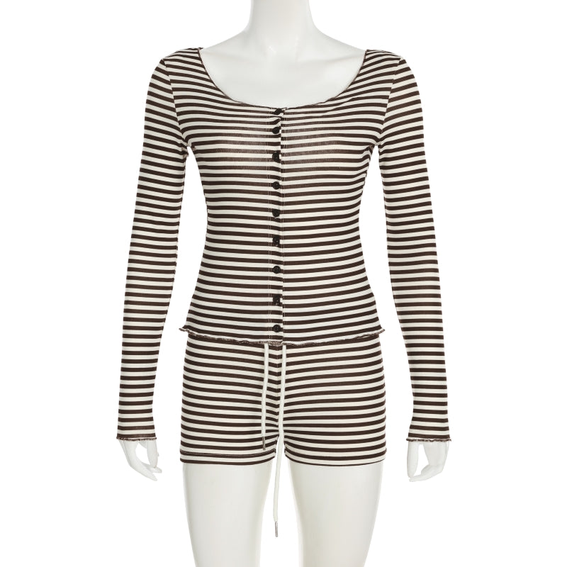 September Striped Cardigan Shorts Set