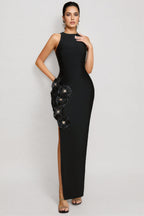 Noa Black 3D Floral Bandage Maxi Dress