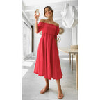 Lace Fresh Sweet Solid Color Mid - Length Dress