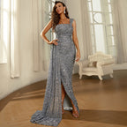 Fairy Temperamental Wedding Long Sequined Banquet Sheath Fishtail Small Trailing Evening Dress for