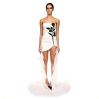 Wrapped Chest Halter Mesh Dress Rose Rhinestone Printing Three Dimensional Bandage Dress
