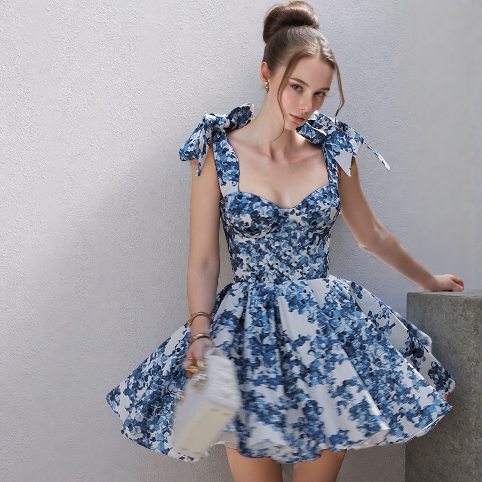 eden floral print bow shoulder dresses