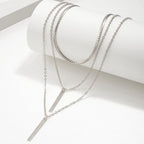 Minimalist Geometric Bar Pendant Layered Chain Necklace