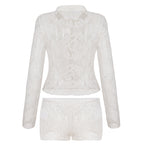 Open Knit Long Sleeve Short Set