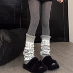 Retro Snowflake Knit Slouchy Red Leg Warmers