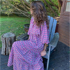 Women's fashionable street picnic bubble sleeve layered elegant party MIDI dress