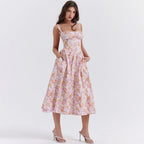 Dress Square Collar Cami Dress Slim Fit Backless Sweet Spicy Wind Floral Dress