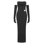 Black Strap Long Zipper Dress Gloves Dress
