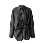 Cotton Ruched Shirt with Faux Leather Detail