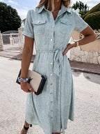 Otilia Floral Button Down Midi Dress Ivory Multi