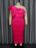 Elegant Solid Color Sheath Tassel Dress Party Cocktail Diagonal Collar Big Bow Dress