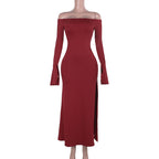 Fall Maxi Dress Socialite Elegant Slim off Shoulder Tied