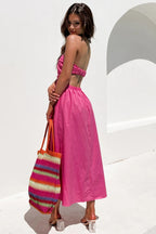 Head Over Heels Strapless Satin Maxi Dress Pink