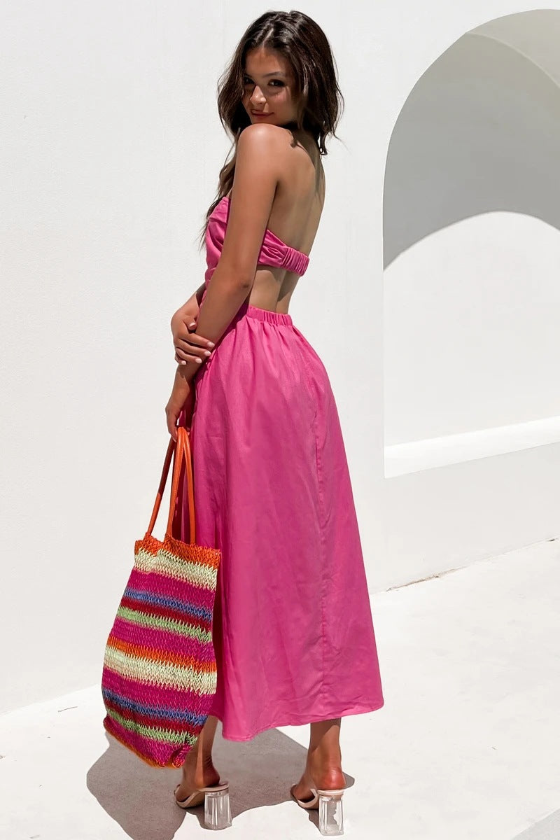 Head Over Heels Strapless Satin Maxi Dress Pink