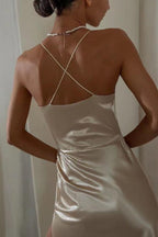 Suspender backless slit dress