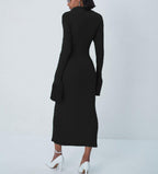 Praia Cotton Blend Ribbed Button Down Midi Dress Black FINAL