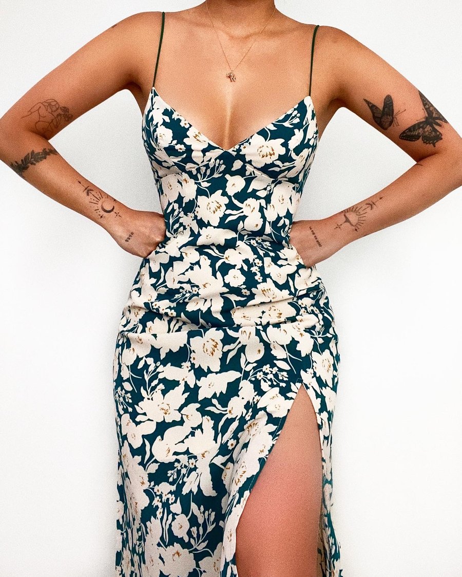 Digital Floral Print Fresh Sweet V - neck Strap Dress