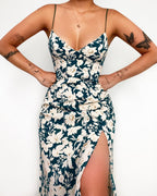 Digital Floral Print Fresh Sweet V - neck Strap Dress