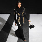 Printed Long Sleeve High Waist Dress