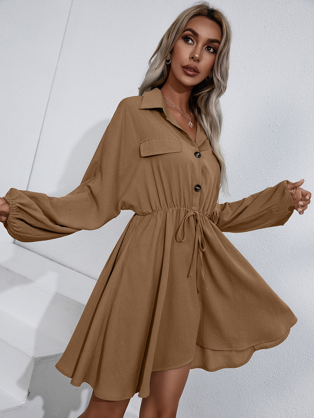 Remy Cotton Pocketed Shirt Dress Mocha FINAL
