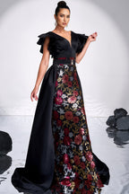 Ariasd Black Sequin Flower Maxi Dress