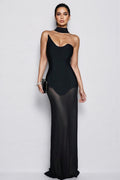 Urselk Black Mesh Bandage Maxi Dress
