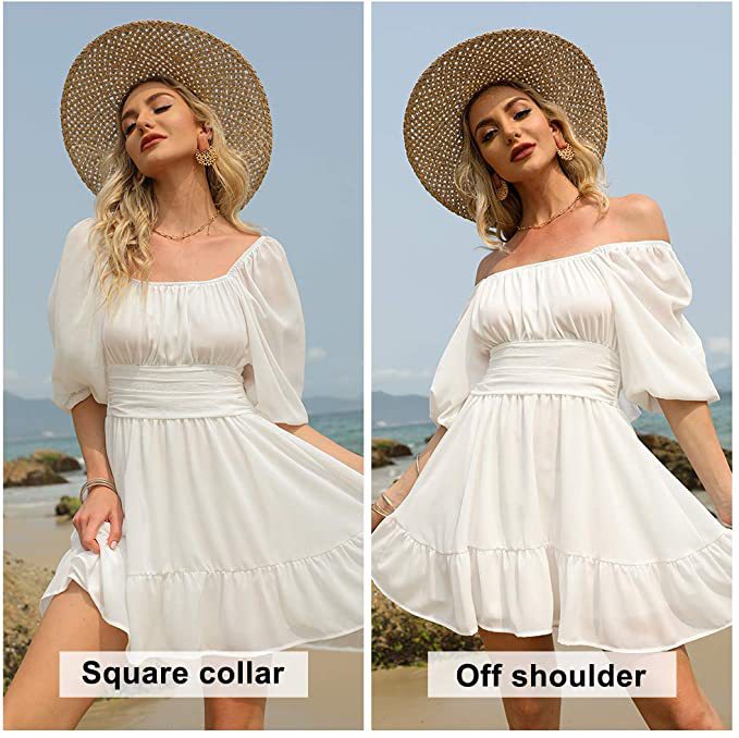 Blythe Gathered Puff Sleeve Dress White