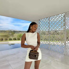 Dress White Slim round Neck Sleeveless Short