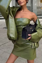 Sexy Tube Top Back Zipper Slim Leather Mini Dress