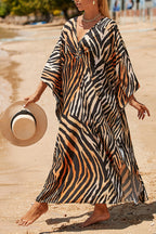 Simple Unique Printed Pleated Front Slit Cover Up