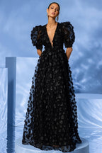 Spak Bubble Sleeve Cubic Floral Maxi Dress