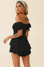 Mahoney Smocked Ruffle Mini Dress Black