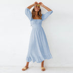 Samantha Puff Sleeve Midi Dress French Blue