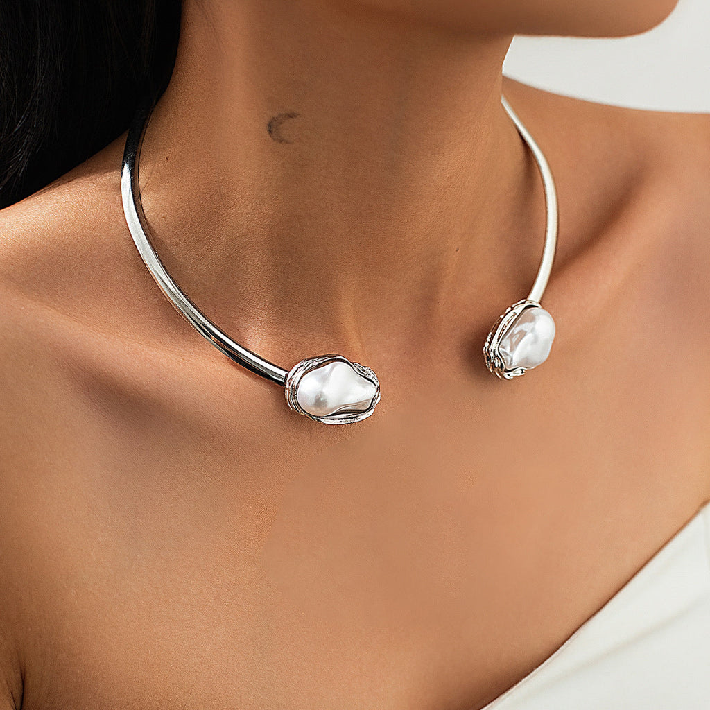 Baroque Irregular Pearl Alloy Collar Necklace