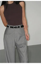 Black High-Waist Straight-Leg Suit Trousers
