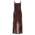 Suspenders Slim Retro Floral Print Slit Sheath Elegant Dress