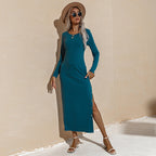 Alexina Long Sleeve Ribbed Knit Maxi Dress Dusty Teal FINAL